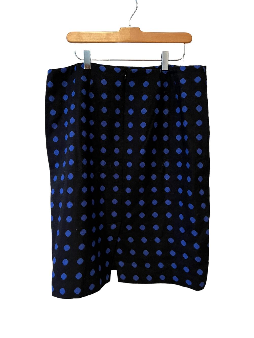 Talbots wool pencil skirt black & blue polka dot 12
